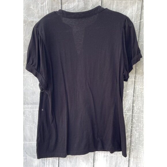 a.n.a. Woman 1X Short Sleeve Black Embellished Collared V-Neck Top - Picture 5 of 6